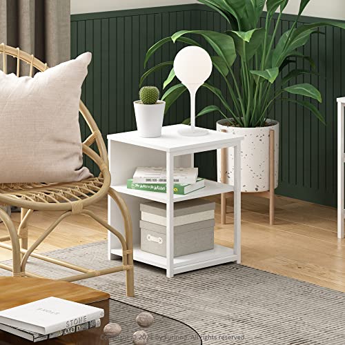 Image of Furinno CAMNUS Side Table, 2-Tier Modern Metal Frame End Table with Open Shelf, Night Stand, Bedside Table, for Living Room, Bedroom, White