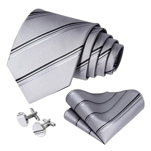 Image of 5PCS Mens Premium Silk Tie, Pocket Square, Cufflinks, Drilled Tie Ring and Lapel Pin Set for Wedding Groom Party