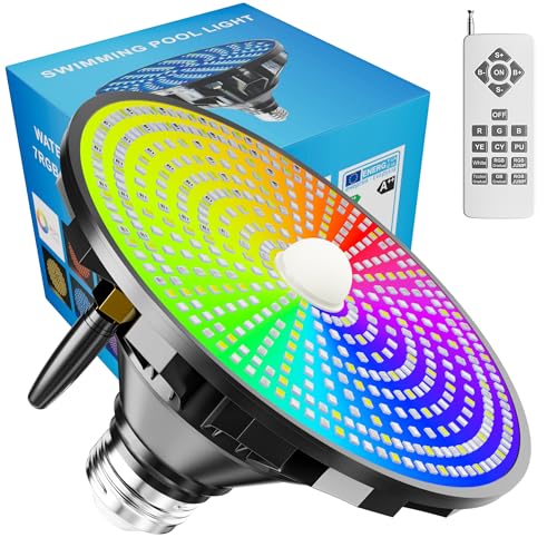 Upgraded LED Pool Light Bulb for Inground Pool, 70W RGBW Color Changing Swimming Pool Lights for Above Ground Pool with Enhanced Remote, E26 Base Pool Led lights Inground, Dimmable, Black/Blue
