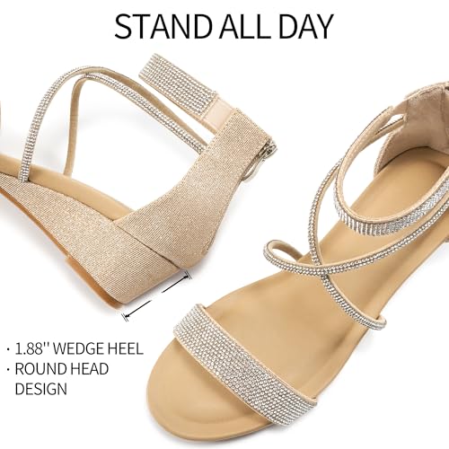 HARENCE Wedge Sandals for Women Dressy: Comfortble Ankle Strap Zipper Low Heels Shoes Fashion Sparkly Summer Sandals4