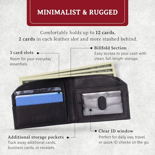 Image of ROGUE WALLET Tailored Genuine Leather Wallets - RFID Blocking, Durable & Stylish Front-Pocket Comfort - Holds 6-8 Credit Cards, ID Window, Extra Storage Pockets & More (Redline)