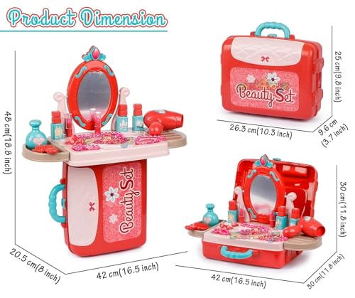 Image of High Trusted Big Beauty Set for Kids Girls 3 in 1 Learning Educational Make Up Suitcase Kit with Makeup Accessories Pretend Play Set Portable Suitcase Toy Gift for Girls (Pink)