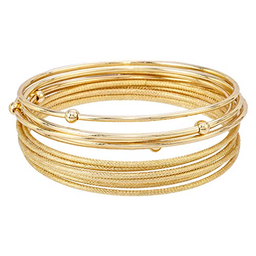 Madison Tyler Classic Collection 11 Piece Stackable Bangle Bracelet Set | Gold Plated - 5 Smooth Bangles with Ball | Plus 6 Textured Bangles2
