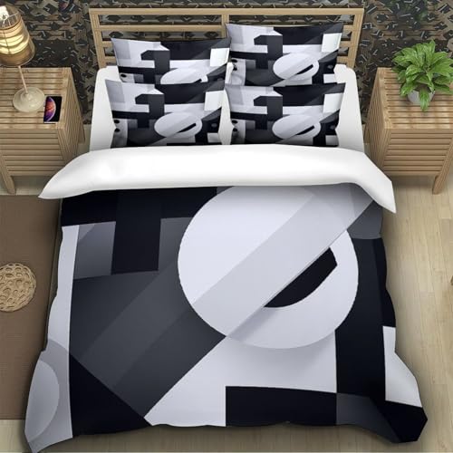 Housse de Couette Noir et Blanc Lit Simple Parure Géométrie Abstraite