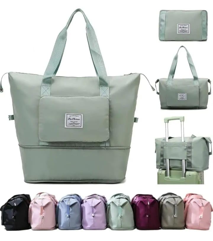 Snana’s Adornments Nylon Imported Adjustable Large Capacity Travelling Bag | Women Foldable Duffle Bag | Expandable | Light Weight | Waterproof(Multicolour)(42x22x28cm)