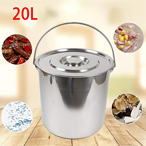 Secchio in acciaio inox con coperchio, secchio con manico saldato, ideale per uso alimentare, latte, cucina, catering, applicazioni industriali