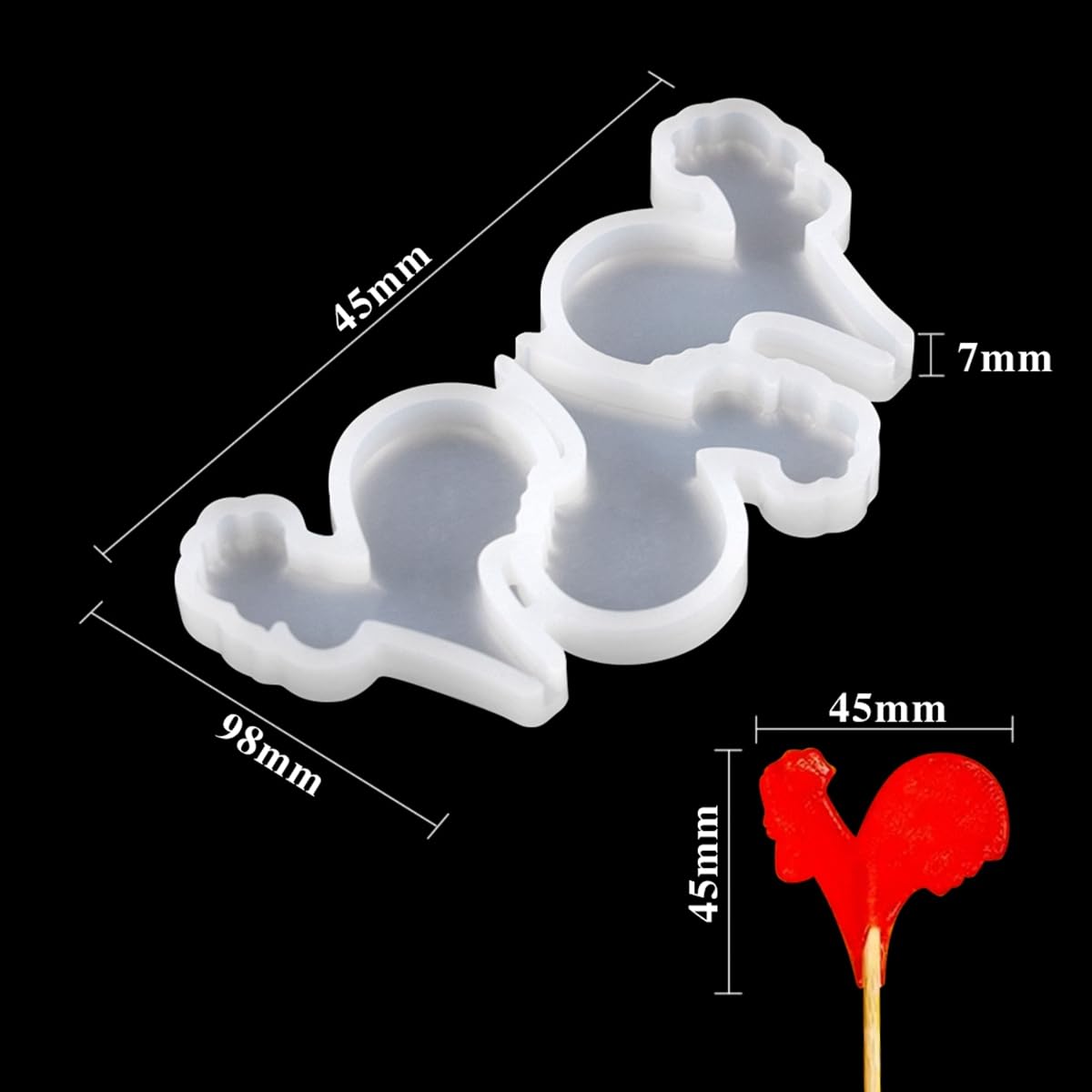 Rooster Lollipop Mold - Silicone for Resin & Candy -4 Rooster Lollipop Mold - Silicone for Resin & Candy -4