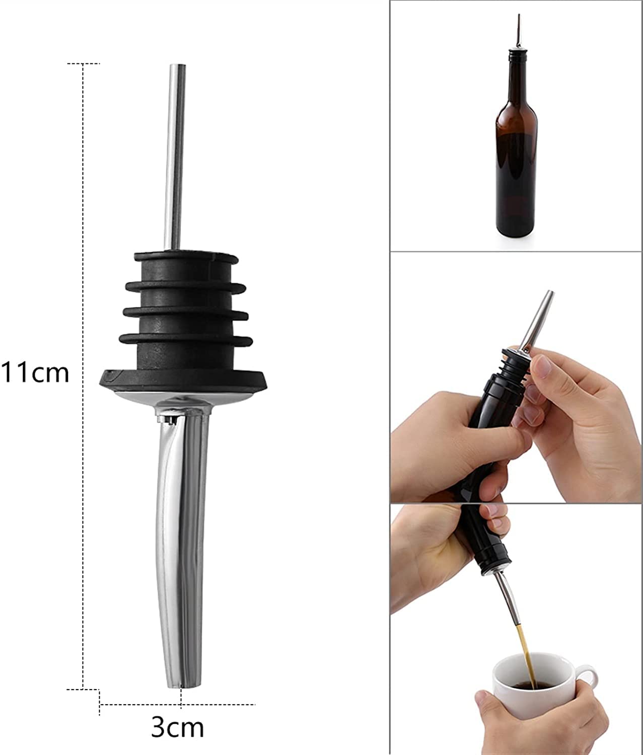 Vertedor de vino 1/3/5PCS Licor de acero inoxidable Spirit Pourer Flow Botella de vino Verter Caño Tapón de vino Cocina Comedor Restaurantes Herramientas Vino Cóctel Dispensador Inicio Bar Herramien
