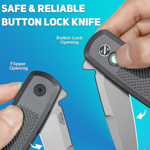 Image of NedFoss MERMAID II Pocket Knife, 3.18 inch 14C28N Steel Small EDC Button Lock Knife with Aluminum Handle and Deep Pocket Clip, Perfect Folding Knife for Men Women (Gray)