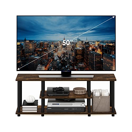 Image of Furinno Turn-N-Tube No Tools 3D 3-Tier Entertainment Stand up to 50 inch TV, Amber Pine /Black | for TV up to 50 Inch, Open Frame Rectangular Entertainment Center with Storage Shelf, TV Console, for Living Room, Bedroom