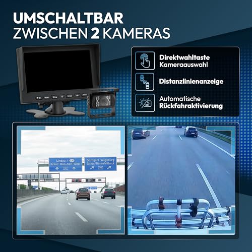 VSG24 Rückfahrkamera 7' Camper-Set inkl. Kamera, Monitor, Kabel - Wasserdicht Nachtsicht 12V-24V...