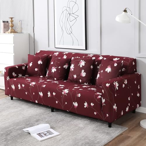 Image of HOKIPO 95% Polyester, 5% Spandex Stretchable Elastic Cover For Sofa 4 Seater (Ar-4096-D11, Red)