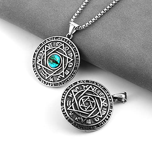 Stwtr Red Eye Amulet Seal Solomon Hexagonal Star Twelve Constellation Pendant Blue Eye Stainless Steel Necklace #TOP2