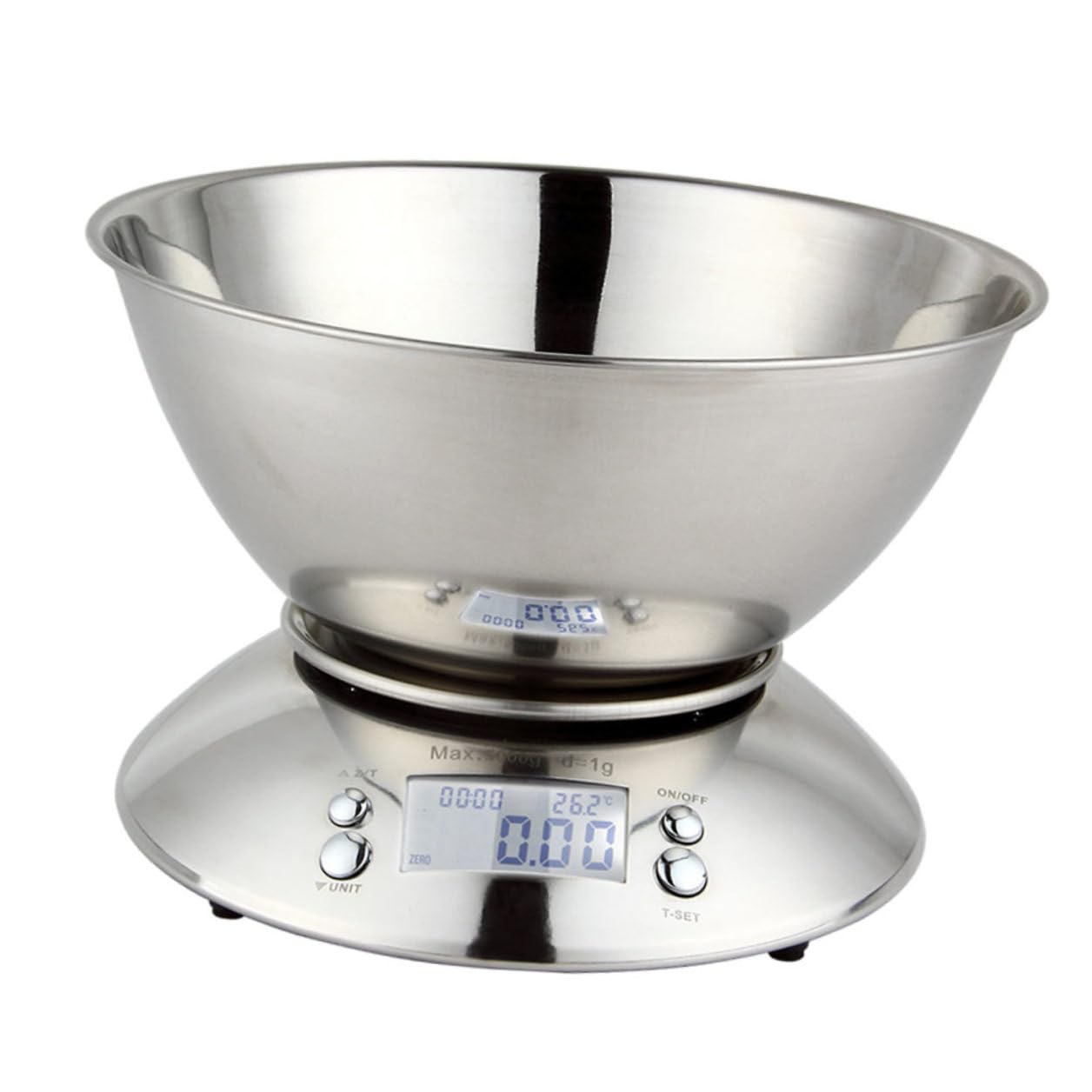 Stainless Steel Kitchen Food Scale with Removable Bowl and Clock, Digital Electronic Weighing Tool for Meal Prep and Cooking, Household Kitchen Accessory with High Random Color