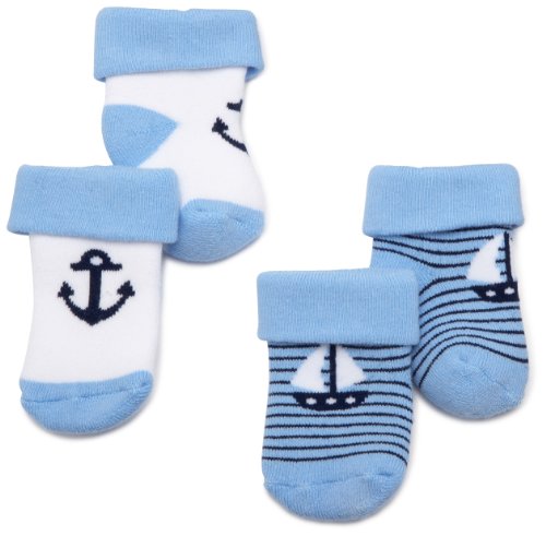 Jefferies Socks Sailor Boy Sock, 2 Pack, White/Blue, 12-24 Months