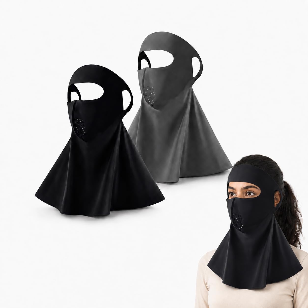 Satmarhz 2 Pcs Sun Protection Mask, Full Face Cover for Women and Men, Summer Sunscreen Protector, Breathable Neck Guard for Walking Cycling Bike Outdoor-image-34