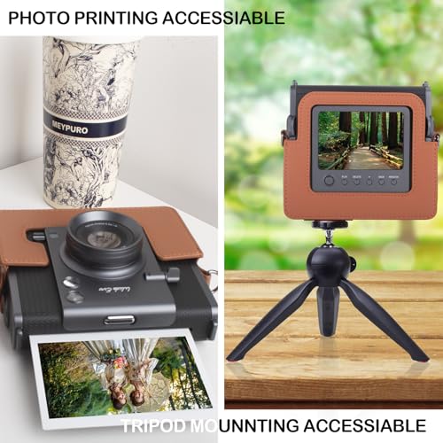 Funda para cámara Fuji Wide EVO 2-en-1 de cuero PU marrón miniatura 5