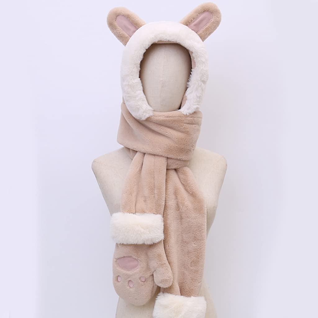 Dsgzkk Hat,Sweet Cartoon Ear Hat Cute Winter Gift Windproof Scarf & Gloves Set Cute Winter Thick Hoodies Scarf Gray