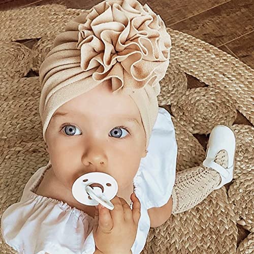 Cinaci 8 Pack Soft Cotton Solid Turban Hats Caps Beanies Headwraps with Big Flower Bow for Baby Girls Infants Toddlers Kids2