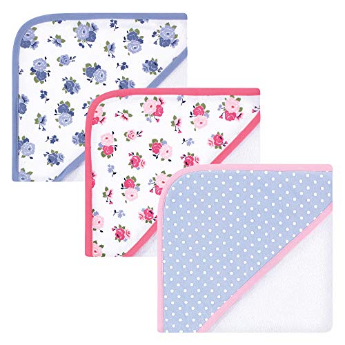 Image of Luvable Friends Unisex Baby Cotton Terry Hooded Towels, Floral, One Size