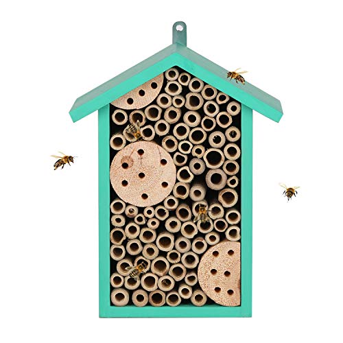 Topadorn Insect Habitat Wall Mounted Bee House Natural Bamboo Tube Bee Hotel with Metal Hanging for Outdoor Garden or Yard Bee House Attracts Many Types of Bees,Green