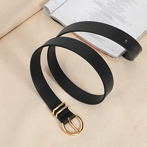 Women’s Leather Belts for Jeans Pants Fashion Gold Buckle Ladies Waist Belt, Black, Fit Waist Size 25-31 inches - Image 3