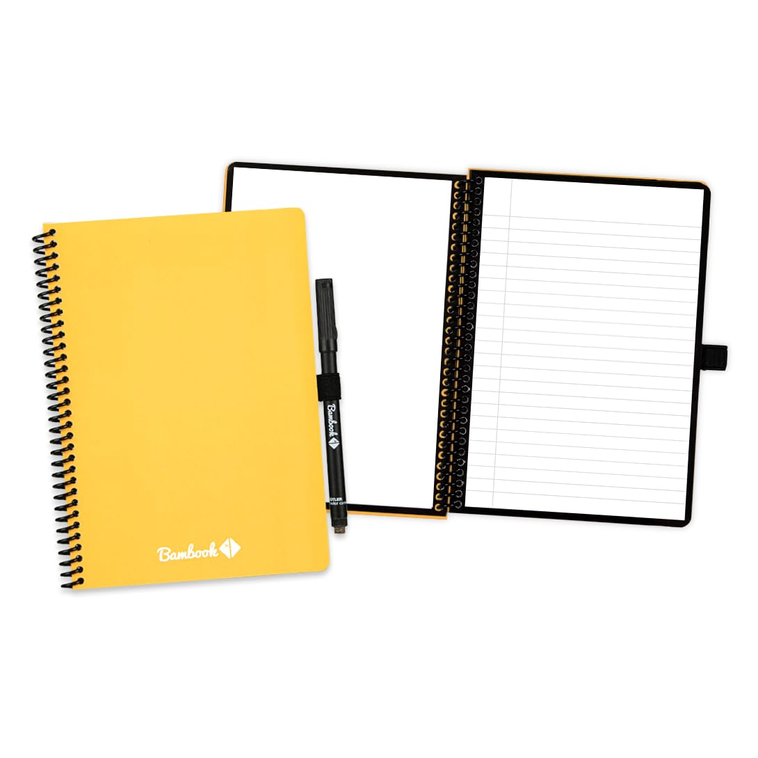 BAMBOOK Colourful Reusable Notebook - Yellow - A5 - Blank & Lined - Reusable Notebook, Rewritable, Dry Erase, Whiteboard, Erasable - Free Pen Scan App — image 1