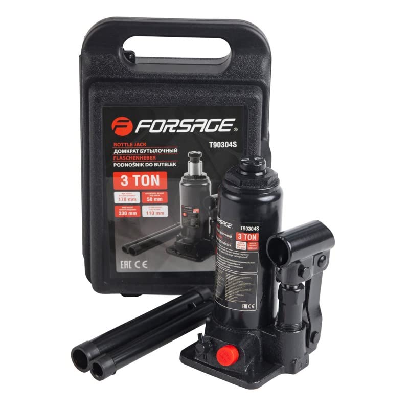 FORSAGE 3 T Hydraulic Bottle Jack with Lifting Rod - 180 mm to 345 mm Height Range for Heavy-Duty Lifting Tasks | Ideal for Automotive Workshops and Industrial Settings