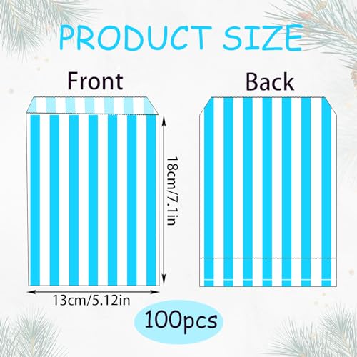 POPOYU 100Pcs Small Stripy Paper Bags Lake Blue,Treat Bags Small for Kids,Sweet Bag,5x7'' Candy Stripe Paper Bag for Kids Halloween Christmas Easter Wedding Party Treat Buffet Confectionery Stall - Image 2