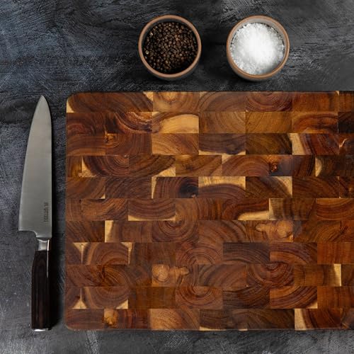 Tabla de Cortar Extra Grande de Madera de Acacia Yatoshi Knives con Asas Integradas – Tablero de Carnicero de Grano Final A Rayas, Tabla Reversible para Carne, Pan y Verduras – Tabla Profesional Pesada y Premium miniatura 3