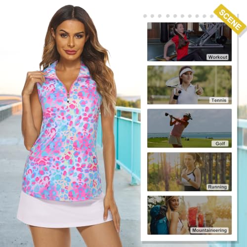 Image of Koscacy Women's Sleeveless Golf Tennis Polo Shirts Zip Up Dry Fit Workout Tank Tops Athletic Shirt
