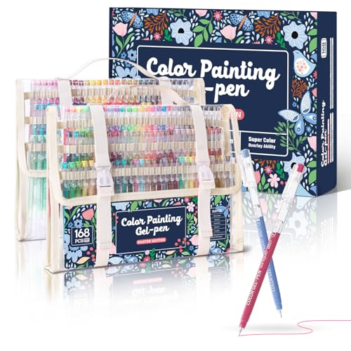 Xipan Acrylic Gel Pens for Coloring 168 Pack Colored Gel Pens for Black Paper & White Paper 0.6mm Fine Point Colorful Pens for Adult Drawing Journaling Note Taking Doodling Art Supplies