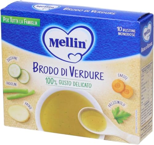 Mellin Brodo di Verdure, 100% Gusto Delicato, 10 Bustine Monodose