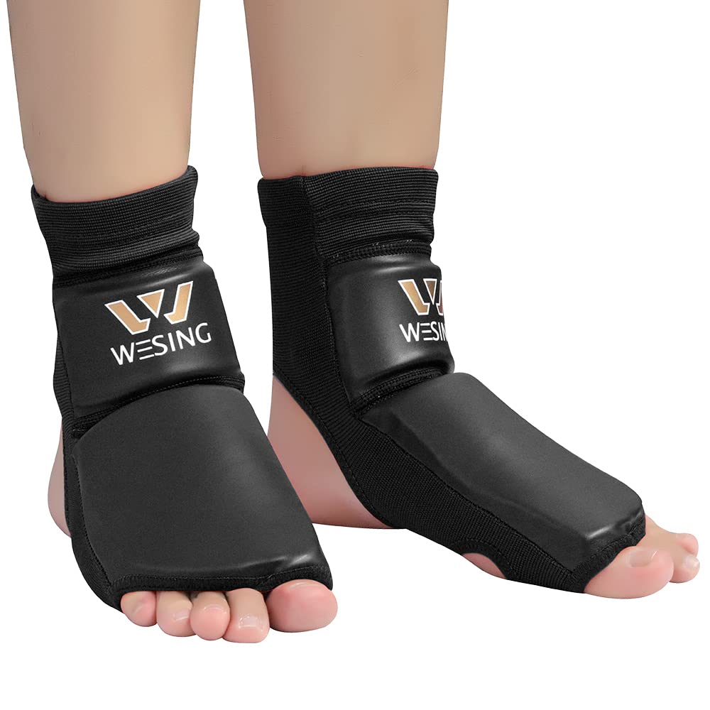 WESING Pro Instep Guard Foot Guard for Martial Arts Muay Thai MMA (Black, L)