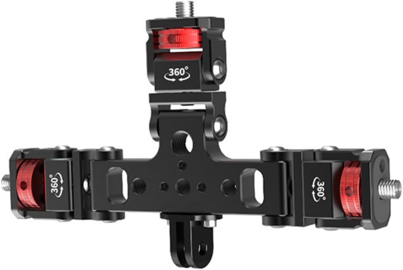 Adjustable Triple Mount Stand Aluminum 1/4inch For Action Camera Phone LED Tripod Live Stream Selfie Stick Holder Professional Photography Equipment Stand