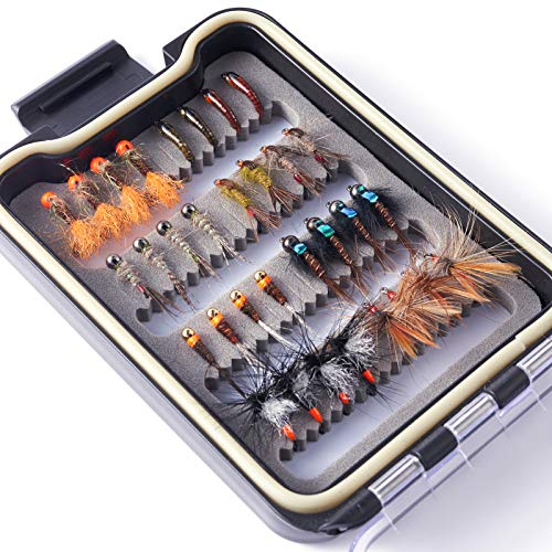 Bassdash Fliegenfischen Fliegen Set Forellenbarschangeln mit Fliegenbox, 36/64/72/76/80 / 96Stk. Mit Trockenfliegen/Nassfliegen, Nymphen, Streamers, Popper