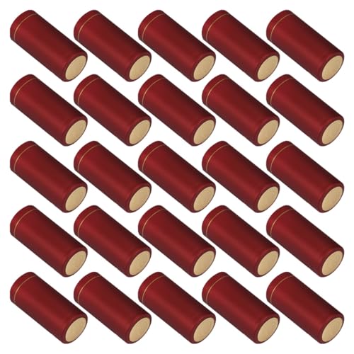 TOKIDNY Tapas de Cápsulas Termorretráctiles para Botellas de Vino Tinto de 30 MM Color Rojo Línea Fácil de Abrir 25 Piezas Sellado Flexible para Conservación y Elaboración Casera