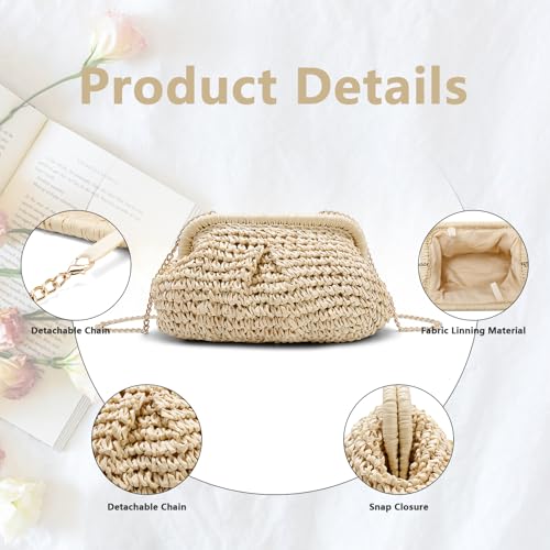 Gets Straw Clutch Purse for Women Cloud Dumpling Pouch Straw Crossbody Shoulder Handbag Summer Beach Woven Bag4