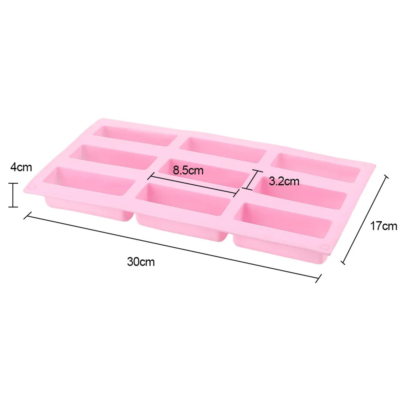 2 Stück halbzylindrische, streifenförmige Kuchenformen aus Silikon for DIY-Fondant-, Mousse- und Zuckerpastenkuchen, 9 Löcher Für Schokolade,Praline(Pink)