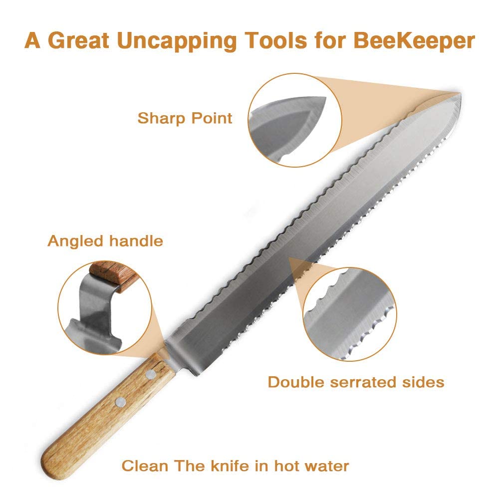 Couteau à Désoperculer Inox à Deux Tranchants Dentelés, Longueur De Lame 28 Cm