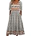 ABINGOO Damen Kurzarm Rundhals Sommerkleid Boho Blumendruck A-Linie Kleid Lose Midikleid Freizeitkleid Strandkleider mit Taschen(C-Blumen,XL)