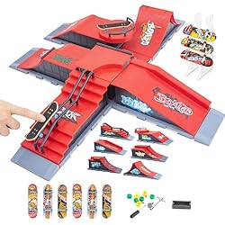 Patines Rampa Patinetas para Dedos, 6 Piezas Combinaciones Mini rampa de Patines con patinetas, Diapasón Skate Park Ultimate Finger Skating Training Props Deck Track Park Toy para niños Regalo (6 en 1)