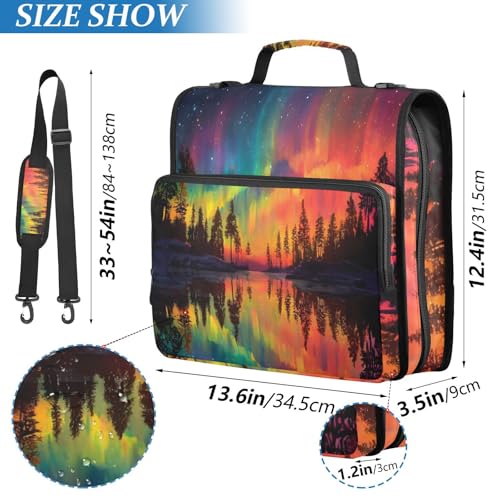Image of 3 Ring Zipper Binder with Shoulder Strap Aurora Borealis Rainbow Tree 1.5 inch Binders Keeper Large Capacity Multi Pockets for School Office Supplies