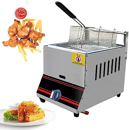 WOTZOV Freidora de Gas, Freidora, Gas Comercial, Ajuste Manual de Temperatura, Acero Inoxidable, Infrarrojos, Ahorro de energía, con Cesta extraíble, Freidora, Calentamient，Style1