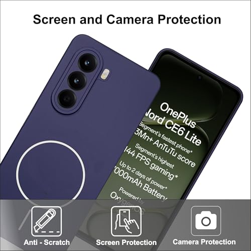 Image of Silicone Back Cover Case for OnePlus Nord CE6 Lite | Soft Micro-Fibre Lining Inside | Magsafe Print On Back Side Camera Protection Bump | Shockproof Case for (Purple) (Blue)