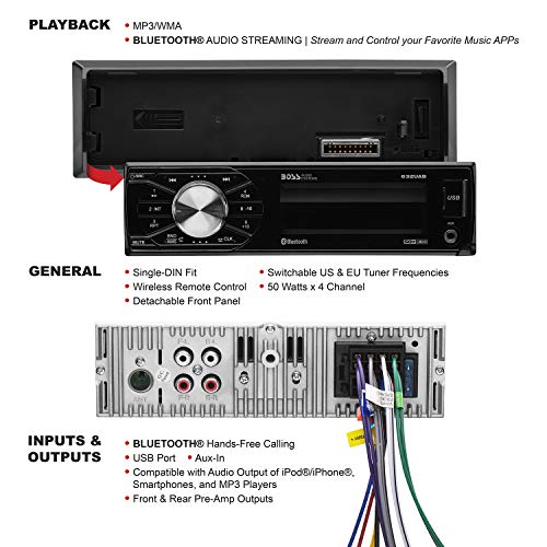BOSS-Audio-Systems-632UAB-Multimedia-Car-Stereo-Single-Din-Bluetooth-Audio-and-Hands-Free-Calling-Built-in-Microphone-MP3-Player-USB-Port-AUX-Input-AMFM-Radio-Receiver-Detachable-Front-Panel