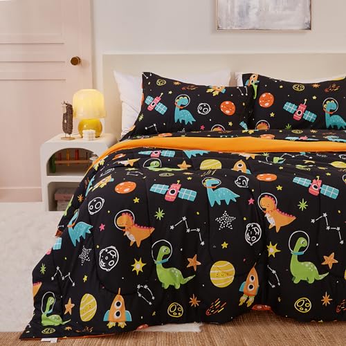 Image of Yibeizi Kids Twin Bed Comforter for Boys Space Dinosaur Bedding Sets