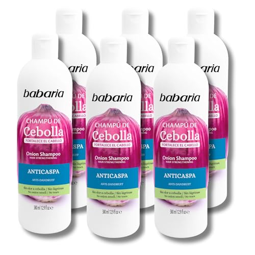 Champu Cebolla Babaria Pack 6 - Champú Anticaspa | Shampoo Anticaspa X6 380ml | Champú Cebolla Antioxidante | Pack Champu Sin Olores Y Sin Lágrimas