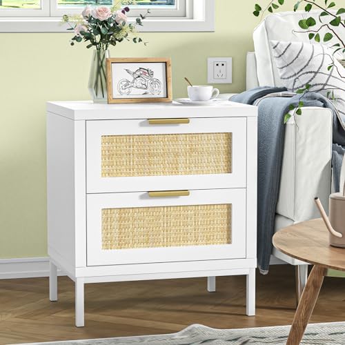 Skokliz Nachttisch Rattan, 2 Schublade Kommode für Schlafzimmer,...