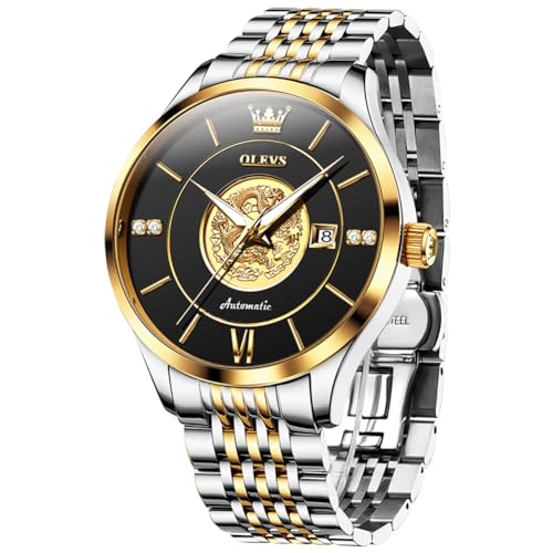 Image of OLEVS Automatic Watches for Men Diamond Skeleton Mechanical Tourbillon Self Winding Luxury Dress Wrist Watches Calendar Luminous Waterproof